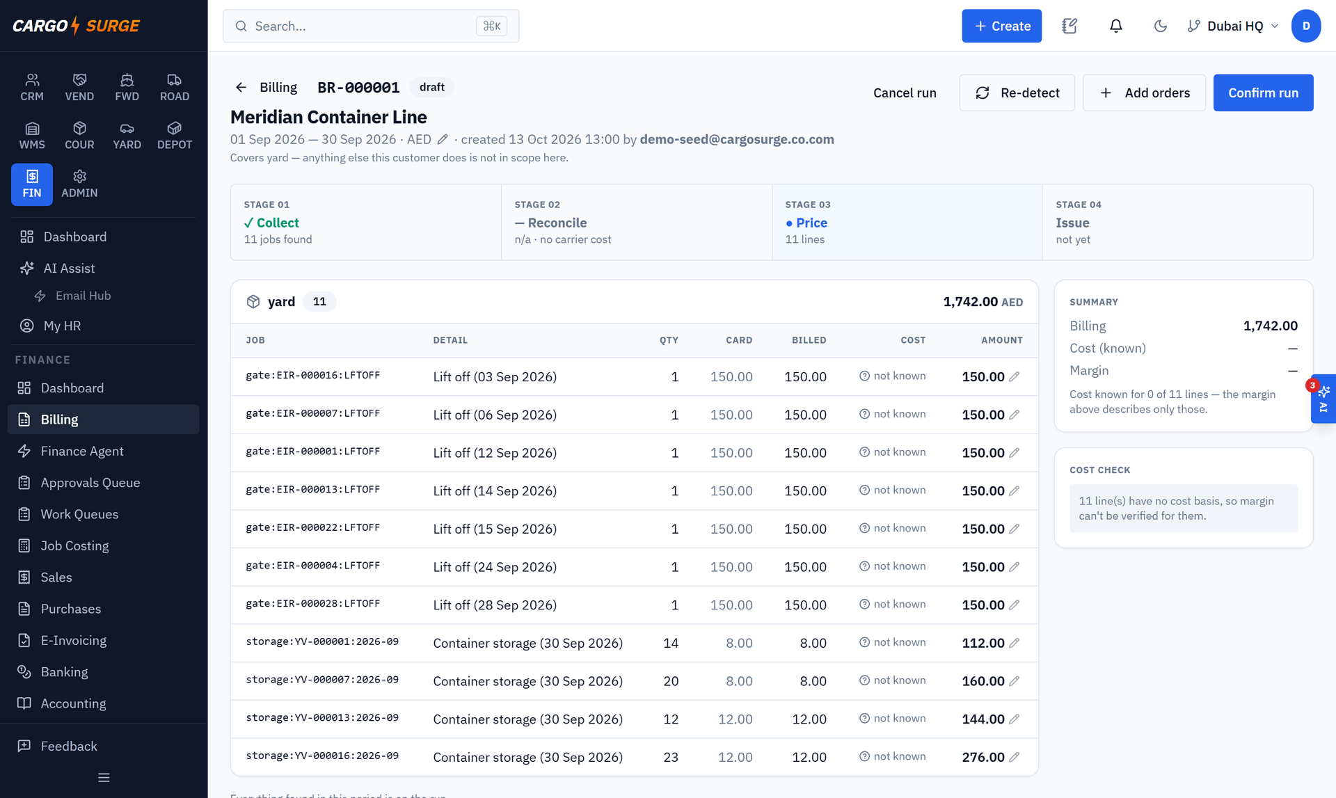 Screenshot: Line invoice with movement detail — real system, demo company