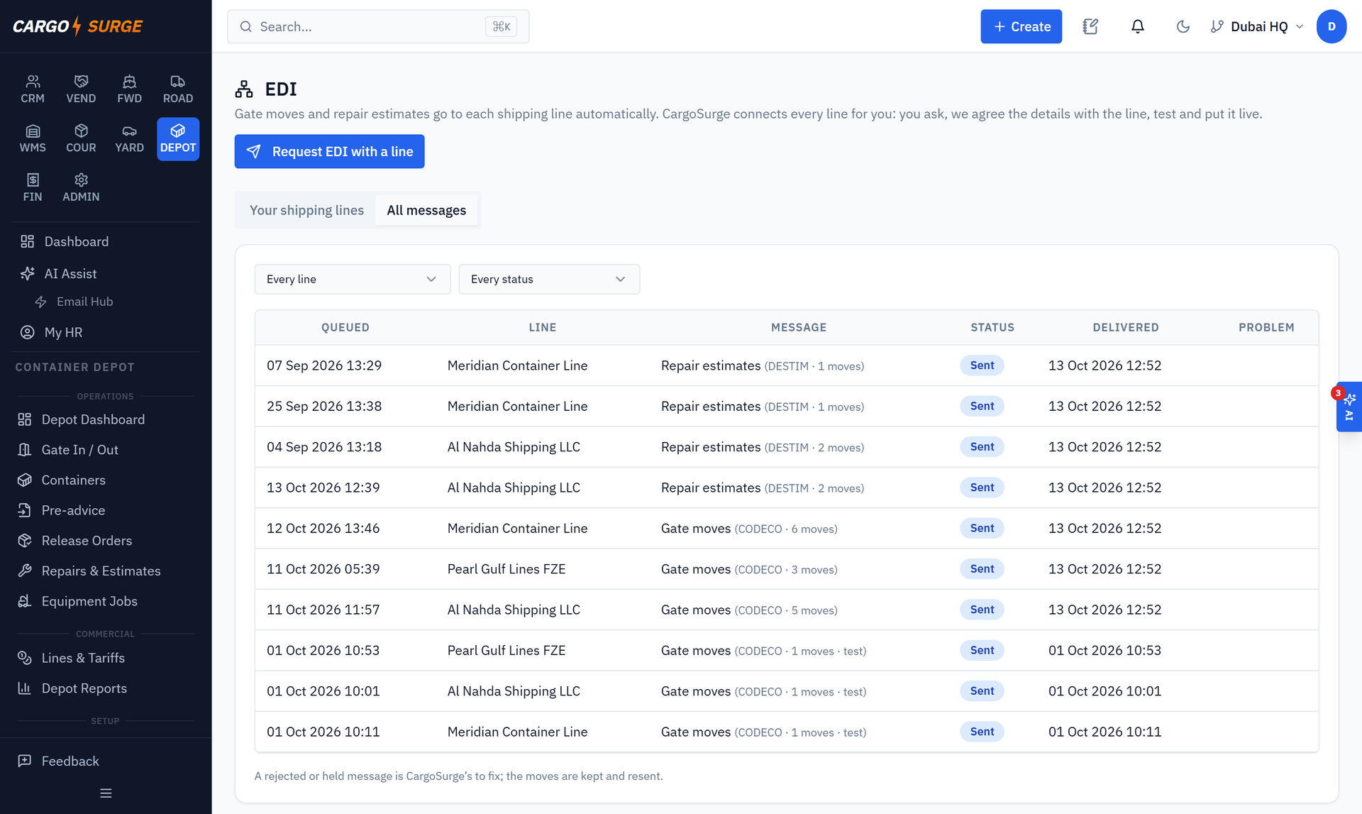 Screenshot: Daily stock report and EDI messages — real system, demo company
