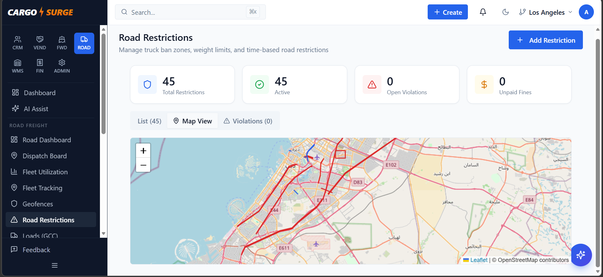 Road Restrictions — GCC truck ban zones with interactive map