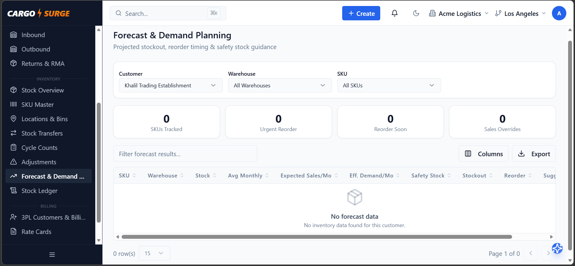 Forecast & Demand Planning — stockout projections and safety stock