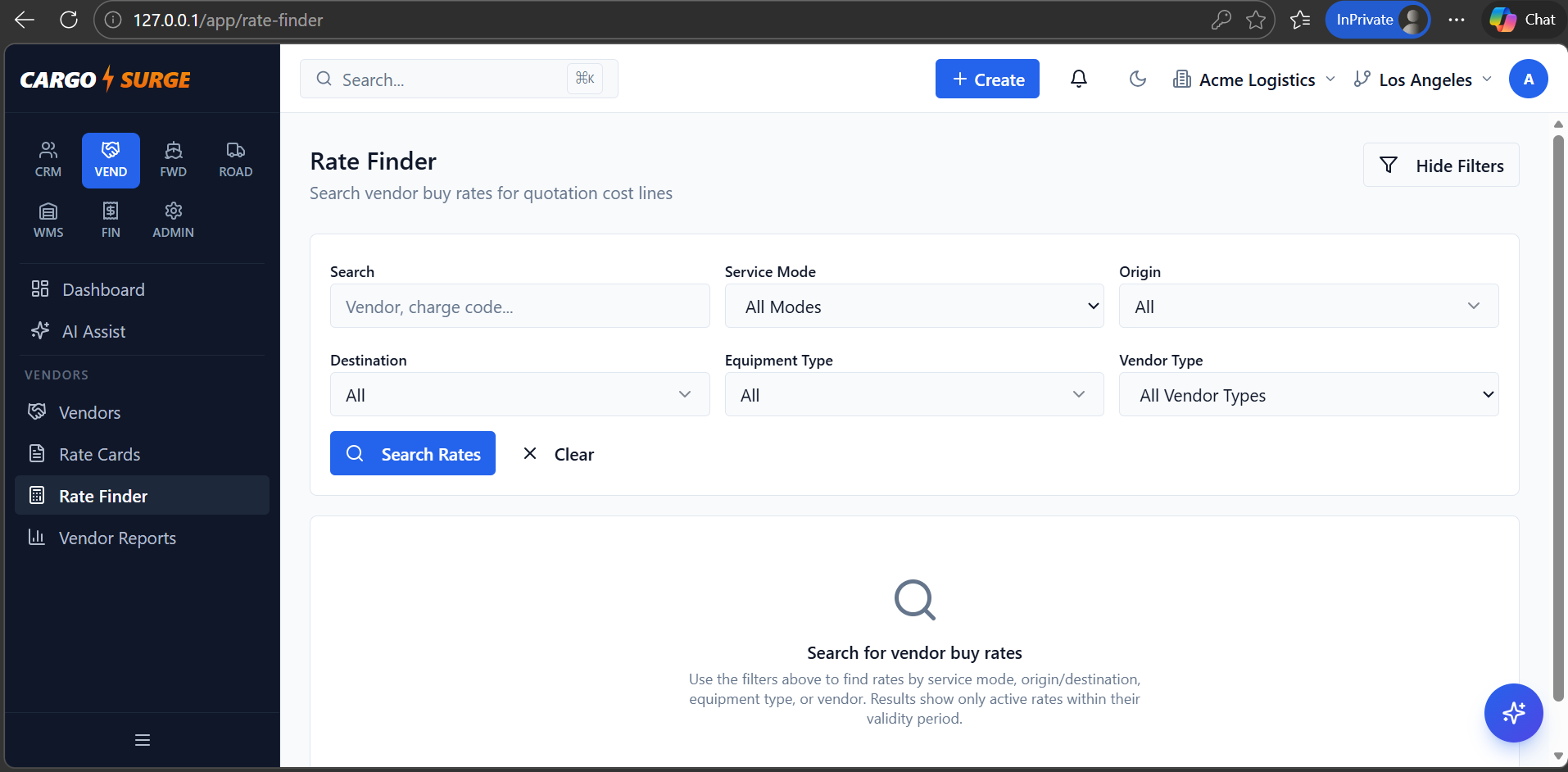 CargoSurge Vendor Management — rate cards, performance, and compliance