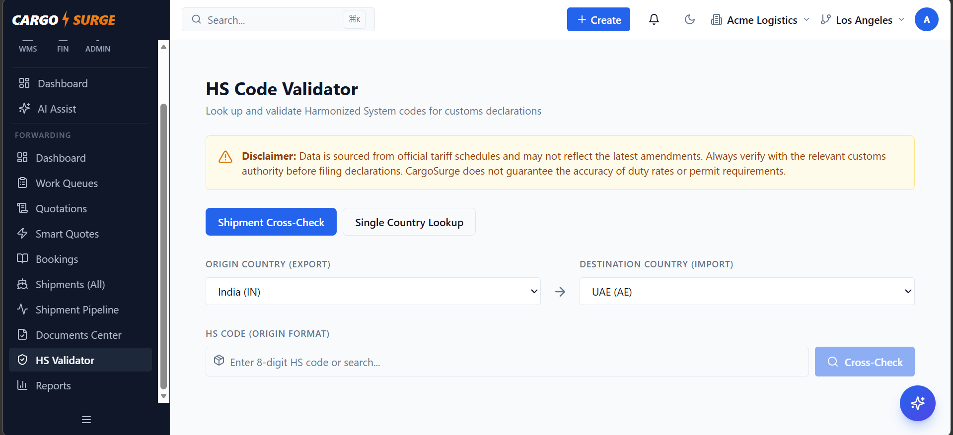 CargoSurge HS Code Lookup — duty rates, VAT, and permit requirements